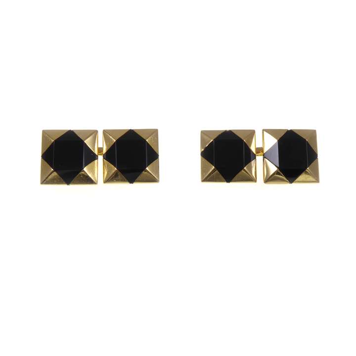 Pair of gold and onyx square cufflinks